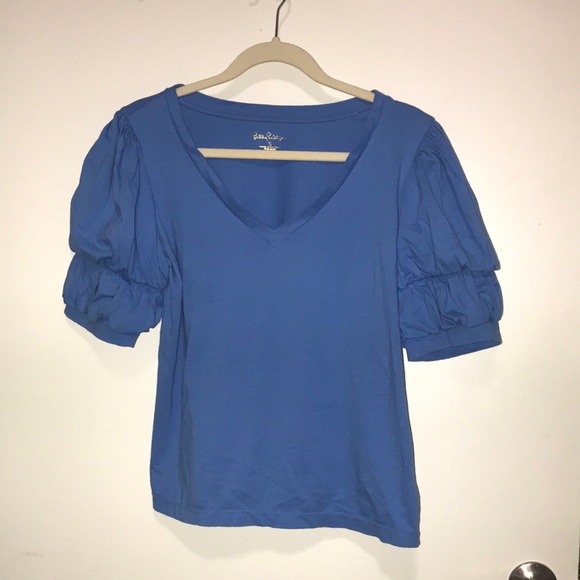 Lilly Pulitzer Blue Puff Sleeve Blouse - Picture 1 of 1